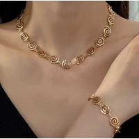 18K Gold Plated Stainless Steel Spiral Necklace And Bracelet