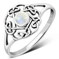 925 Rainbow Moonstone Celtic Ring size 9 U.S