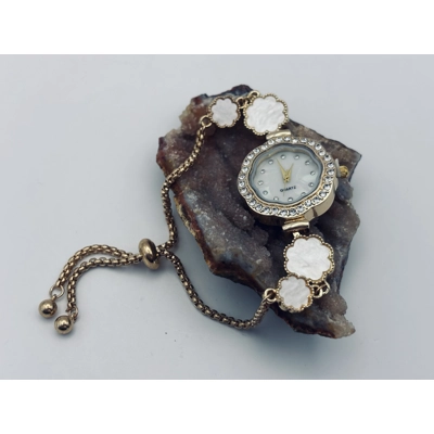 18k White gold Plated Adjustable Watch with Rhinestones