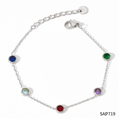 14K White Gold/ Stainless Steel Zircon Bracelet with zircon