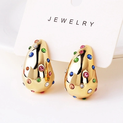 18 K White Gold Plated Artificial Gemstones Ear Studs