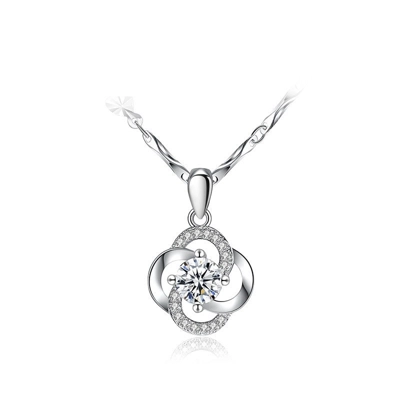 925 Silver/ 14 K White Gold Plated Four Leaf Clover Pendant