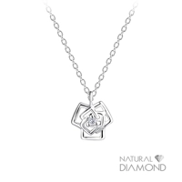 925 Silver Rose Flower 0.02CT. TW Necklace