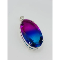 925 Silver Hallmarked Synthetic Bi. Colour Tourmaline Big ..