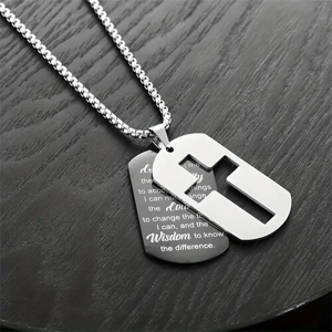 Serenity Prayer Stainless Steel Dog Tag Cross Necklace Men’s