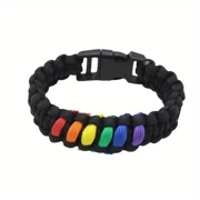 1pc Hand-woven Paracord Hand Rope Wrist Bracelet, Rainbow Colors