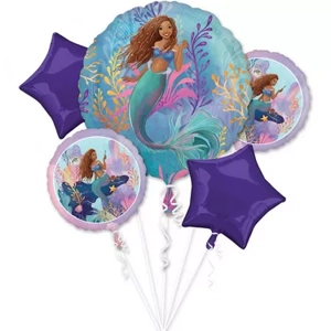 Disney the Little Mermaid Balloon Bouquet, Helium Inflation Not Included, 5 Count