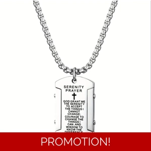 Serenity Prayer Dog Tag Style Necklace - Stainless Steel C..