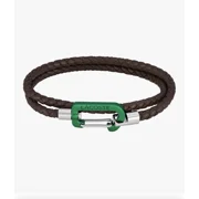 Lacoste Matt Men's Double Wrap Braided Leather Cord Jewelry Bracelet, Carabiner Closure