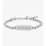 Lacoste District Bracelet – Men’s Stainless Steel Box Chain with Logo Plaque – Refined Modern Access