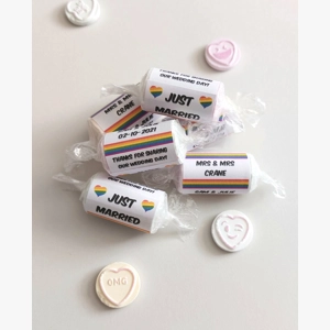 Personalised rainbow wedding favours