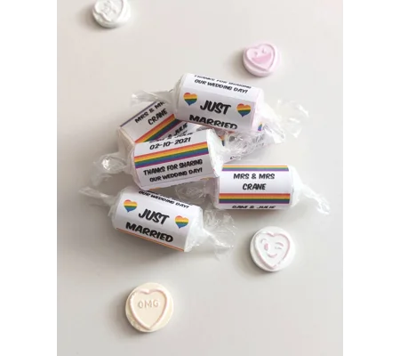 Personalised rainbow wedding favours