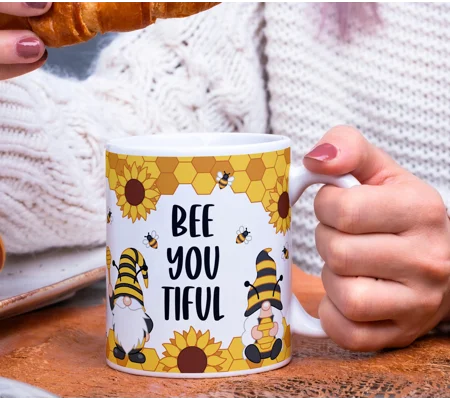 Gnomes, sunflowers and bees mug
