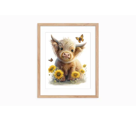Baby Highland cow and sunflower print