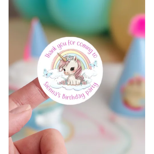 Cute Unicorn party bag stickers