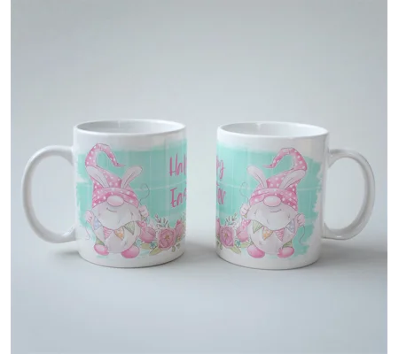 Happy Easter gnome mug pink floral