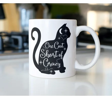 One cat short of crazy mug, crazy cat lady mug
