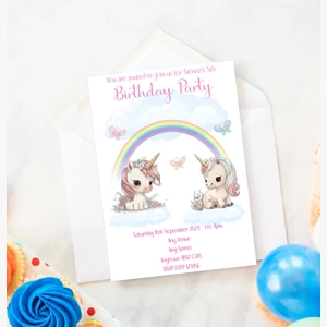 Cute Unicorn birthday party invitations