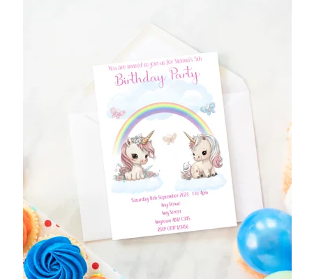 Cute Unicorn birthday party invitations