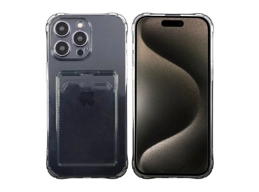 iPhone 15 Pro Shockproof Cover with Card Holder - Black