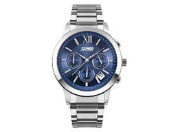 SKMEI 9097BU Men Blue Dial Stainless Steel Strap Silver