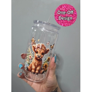 Highland Cow with Butterflies Plastic Tumbler