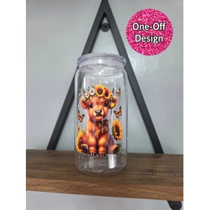 Highland Cow Sunflower Headband Plastic Tumbler
