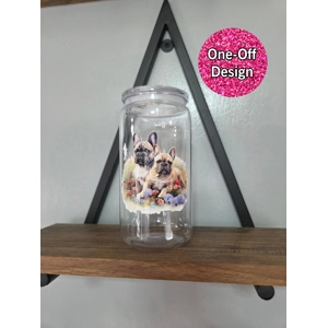 Frenchies With Flowers Plastic Tumbler