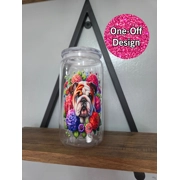 Bulldog With Flowers Plastic Tumbler