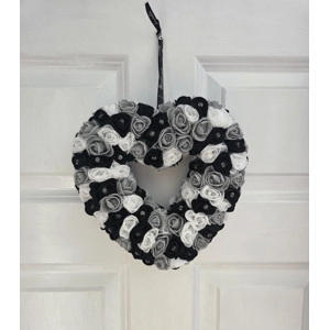 Black, White, Grey Rose Heart with Gems - Medium