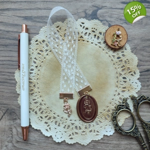 Lace Bookmark with Gilded Rose Wax Seal and Gold Rose Charm