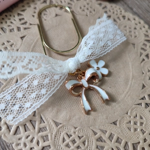 Gold Planner Clip with Lace and Charms (White)