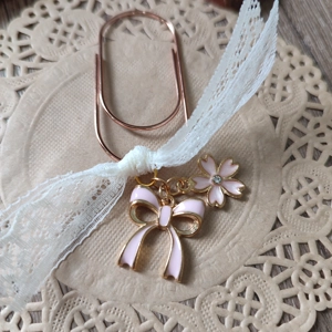 Rose Gold Planner Clip with Lace and Charms (Pink)