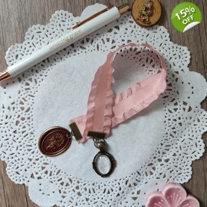 Satin Ribbon Bookmark with Wax Seal and Cabochon 1