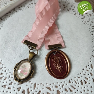 Satin Ribbon Bookmark with Wax Seal and Cabochon 2