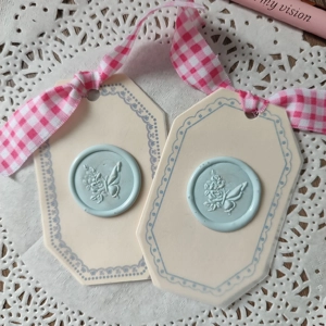 Gift Tags with Wax Seals and Fabric Ribbons (Cloud Blue)
