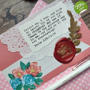Journal Card Embellishment with wax seal (4x6 inches) - Psalm 139:23-24