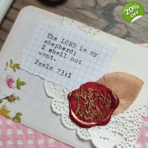 Journal Card Embellishment with wax seal (3x4 inches) - Psalm 23:1