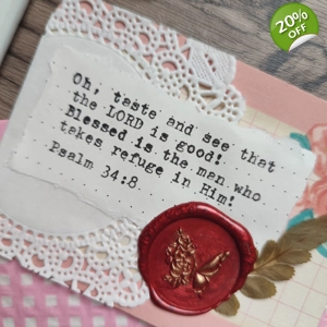 Journal Card Embellishment with wax seal (3x4 inches) - Psalm 34:8 (2)
