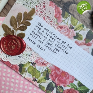 Journal Card Embellishment with wax seal (4x6 inches) - Psalm 51:17