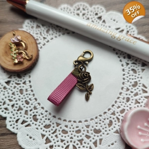 Mini Ribbon and Antique Rose Journal charm (Old Rose)