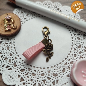 Mini Ribbon and Antique Rose Journal charm (Rose Gold)