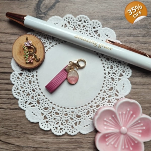 Mini Ribbon and Pink Oval Journal Charm (Old Rose)