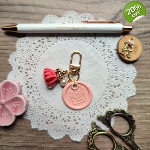 Wax Seal Keychain with Pearl and Tassel Charms (Pink Floral Envelope) 1