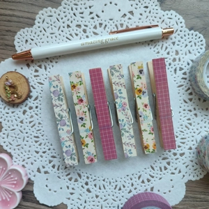 Washi Tape Wooden Clothes Pegs (Florals and Checkered)
