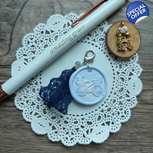 Wax Seal & Lace Journal Charm (Blue Bicycle)