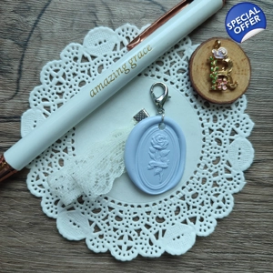 Wax Seal & Lace Journal Charm (Blue Rose)