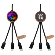 SCX.design C37 5-in-1 rPET light-up logo charging cable with round wooden casing
