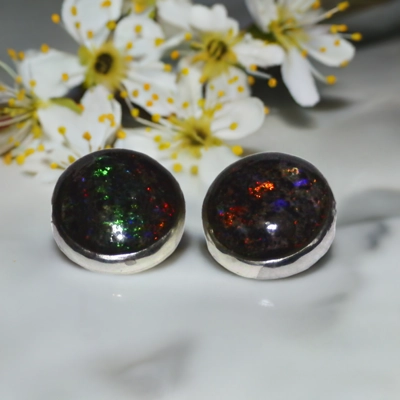 Andamooka rainbow matrix opal stud earrings