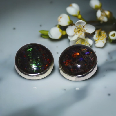 Andamooka rainbow matrix opal stud earrings
